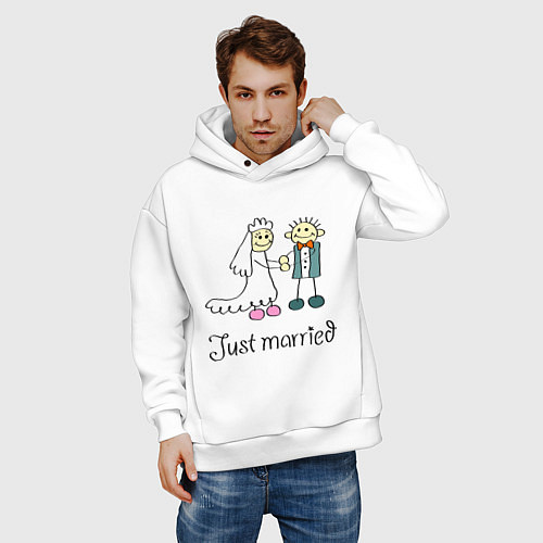 Мужское худи оверсайз Just married / Белый – фото 3