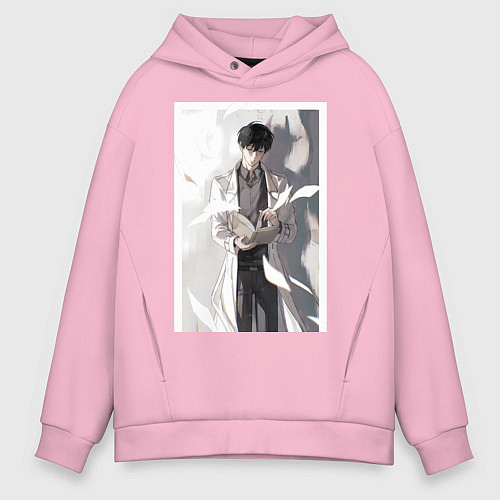 Мужское худи оверсайз Всеведущий читатель Ким Докча / Светло-розовый – фото 1