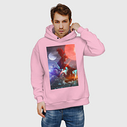 Толстовка оверсайз мужская Моя геройская академия Кацуки Бакуго Идзуку Мидори, цвет: светло-розовый — фото 2