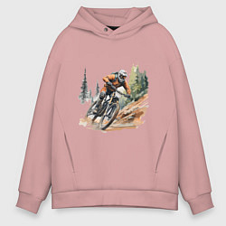 Толстовка оверсайз мужская Велоспорт горный спуск, цвет: пыльно-розовый