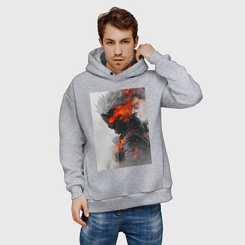 Мужское худи оверсайз Киберпанк самурай / Меланж – фото 3