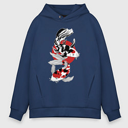 Толстовка оверсайз мужская Карпы кои - японская графика, цвет: тёмно-синий