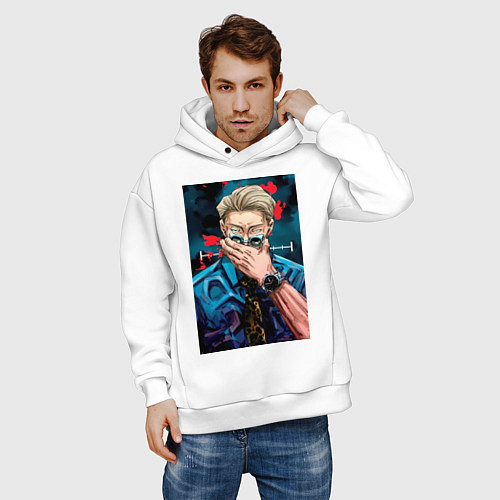Мужское худи оверсайз Магическая битва Кэнто Нанами маг первого класса а / Белый – фото 3