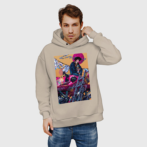 Мужское худи оверсайз Ковбой Бибоп Спайк Шпигель Красный дракон / Миндальный – фото 3