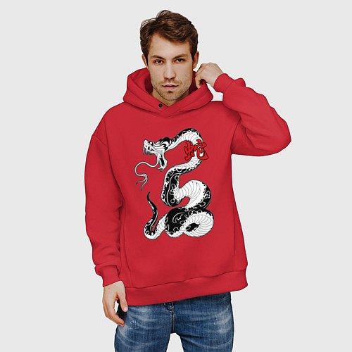 Мужское худи оверсайз Змей - китайский гороскоп / Красный – фото 3