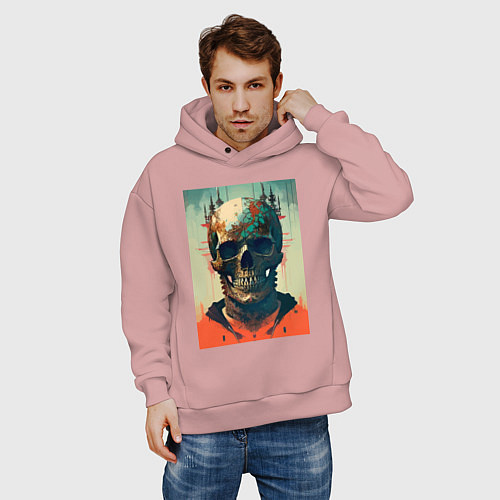 Мужское худи оверсайз Ai art skull - fantasy / Пыльно-розовый – фото 3