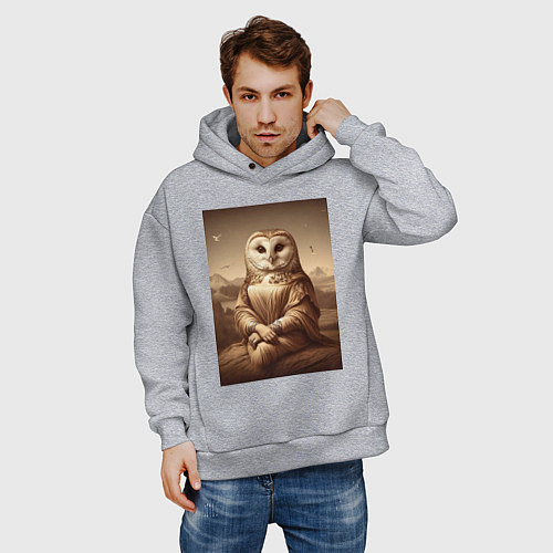 Мужское худи оверсайз Сова Мона - фантазия от нейросети / Меланж – фото 3