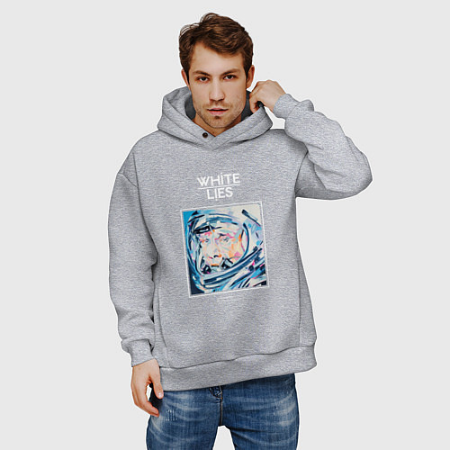 Мужское худи оверсайз White Lies - Big TV new merch / Меланж – фото 3