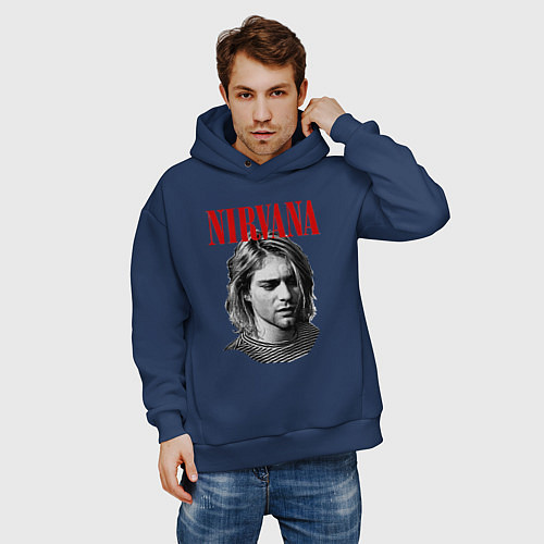 Мужское худи оверсайз Nirvana kurt donald cobain / Тёмно-синий – фото 3