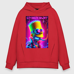 Толстовка оверсайз мужская Cyber Bart - neon glow fantasy, цвет: красный