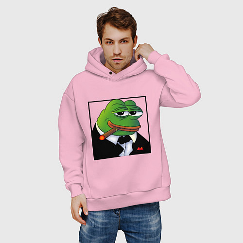 Мужское худи оверсайз Пепе буржуй в смокинге / Светло-розовый – фото 3