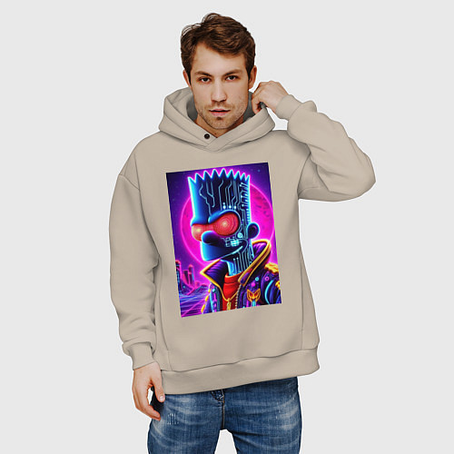 Мужское худи оверсайз Cool Bart Simpson - neon glow / Миндальный – фото 3