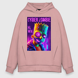 Толстовка оверсайз мужская Bart Simpson cyber zombie - halloween ai art, цвет: пыльно-розовый