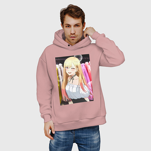 Мужское худи оверсайз Эта фарфоровая кукла влюбилась / Пыльно-розовый – фото 3