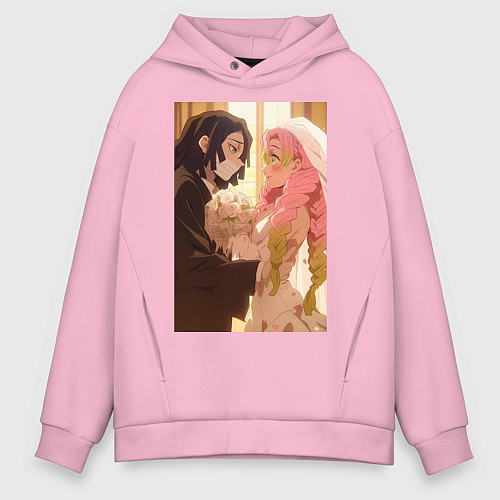 Мужское худи оверсайз Клинок, рассекающий демонов Обанай Игуро / Светло-розовый – фото 1