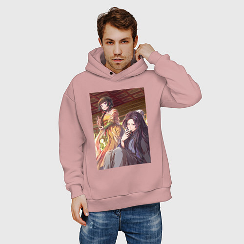 Мужское худи оверсайз Монолог фармацевта Жэньши выпивает / Пыльно-розовый – фото 3