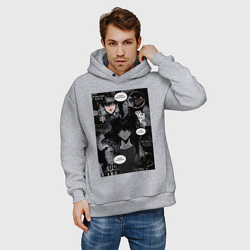 Мужское худи оверсайз Поднятие уровня в одиночку Джину Сон коллаж / Меланж – фото 3