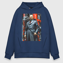 Толстовка оверсайз мужская Ленин в кожанке - киберпанк, цвет: тёмно-синий