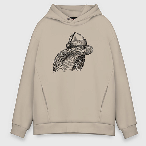 Мужское худи оверсайз Голова новогодней кобры / Миндальный – фото 1