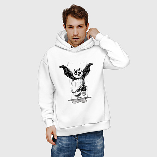 Мужское худи оверсайз Кунгфу панда По / Белый – фото 3