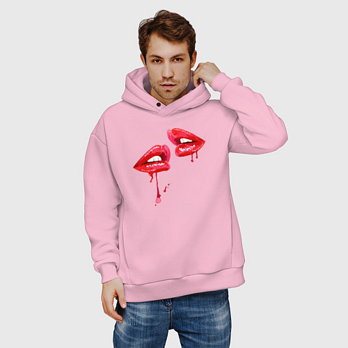 Мужское худи оверсайз Sexy lips / Светло-розовый – фото 3