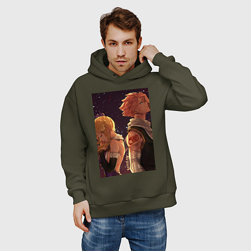 Мужское худи оверсайз Хвост Феи Нацу Драгнил Люси Хартфилия / Хаки – фото 3