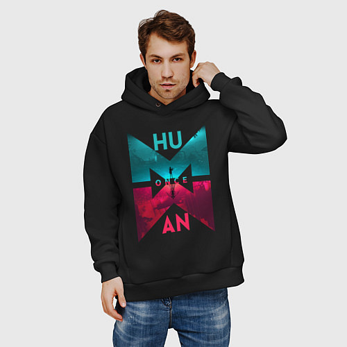 Мужское худи оверсайз Once human logotype / Черный – фото 3