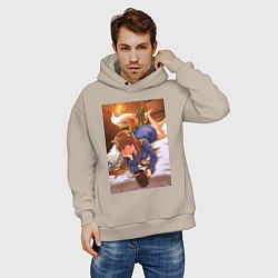 Толстовка оверсайз мужская Волчица и пряности Холо с кружкой, цвет: миндальный — фото 2