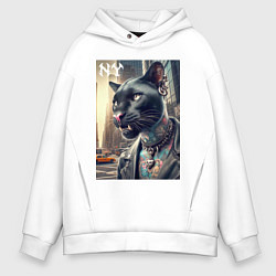 Толстовка оверсайз мужская Cool dude panther from New York - ai art, цвет: белый