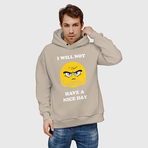 Мужское худи оверсайз У меня не будет хорошего дня / Миндальный – фото 3