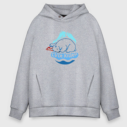 Мужское худи оверсайз Белый медведь и полярник / Меланж – фото 1