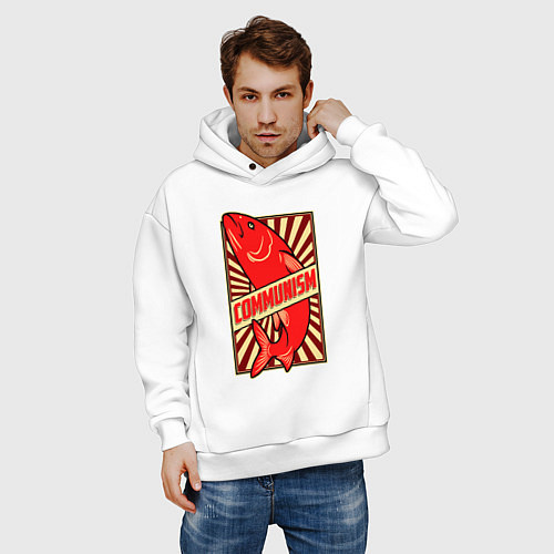 Мужское худи оверсайз Рыбный коммунизм / Белый – фото 3