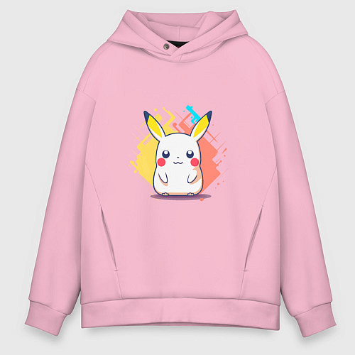 Мужское худи оверсайз Белый Пикачу / Светло-розовый – фото 1