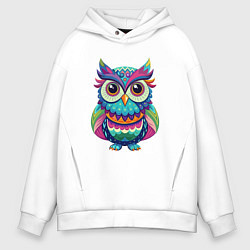Толстовка оверсайз мужская Психоделическая сова, цвет: белый