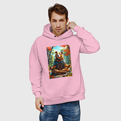 Толстовка оверсайз мужская Медведь на медитации, цвет: светло-розовый — фото 2