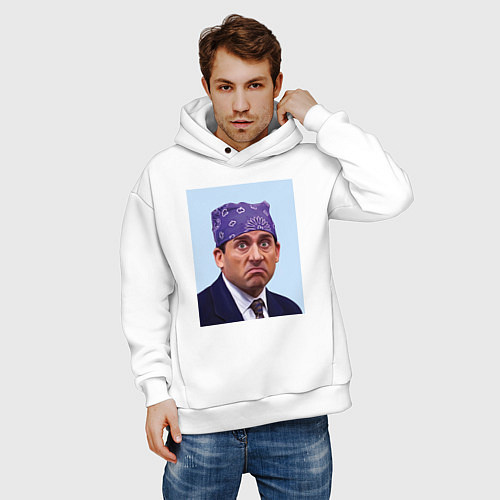 Мужское худи оверсайз Michael Scott - Prison mike the office meme / Белый – фото 3