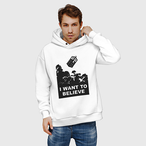 Мужское худи оверсайз Тардис - я хочу верить / Белый – фото 3