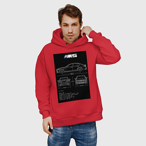 Мужское худи оверсайз BMW M5 чертежи / Красный – фото 3