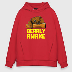 Толстовка оверсайз мужская Bearly awake, цвет: красный