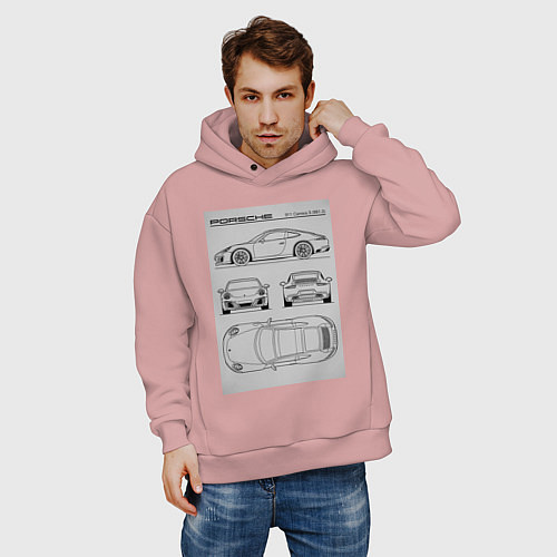 Мужское худи оверсайз Porsche 911 гоночный автомобиль / Пыльно-розовый – фото 3