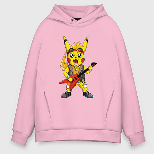 Мужское худи оверсайз Пикачу рок музыкант / Светло-розовый – фото 1