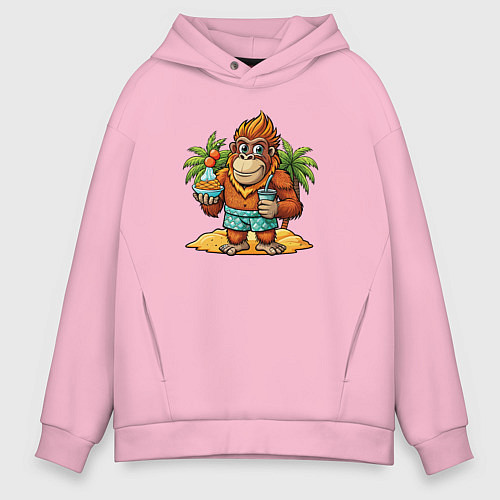 Мужское худи оверсайз Орангутанг на отдыхе / Светло-розовый – фото 1