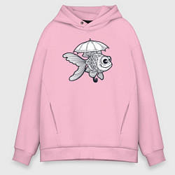 Толстовка оверсайз мужская Рыбка под зонтом, цвет: светло-розовый