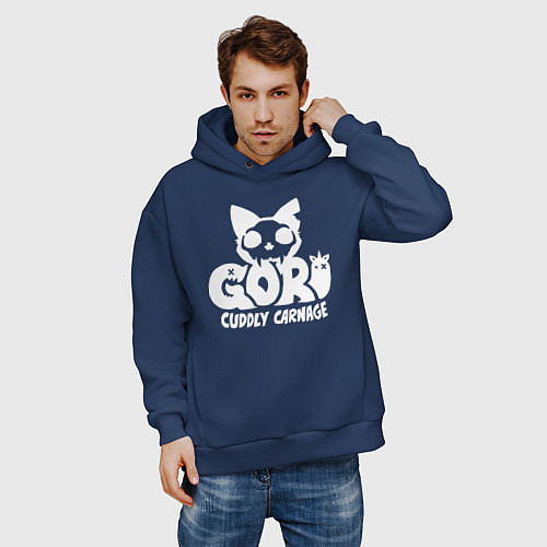 Мужское худи оверсайз Goro cuddly carnage logo / Тёмно-синий – фото 3