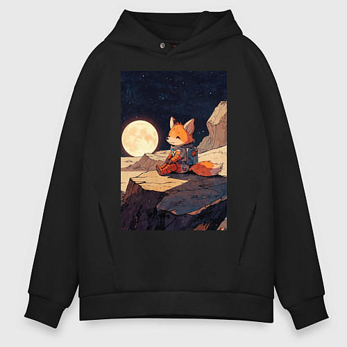 Мужское худи оверсайз Лиса в космосе / Черный – фото 1