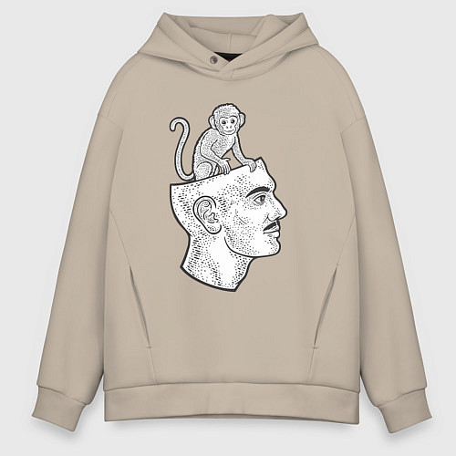 Мужское худи оверсайз Мартышка в голове / Миндальный – фото 1