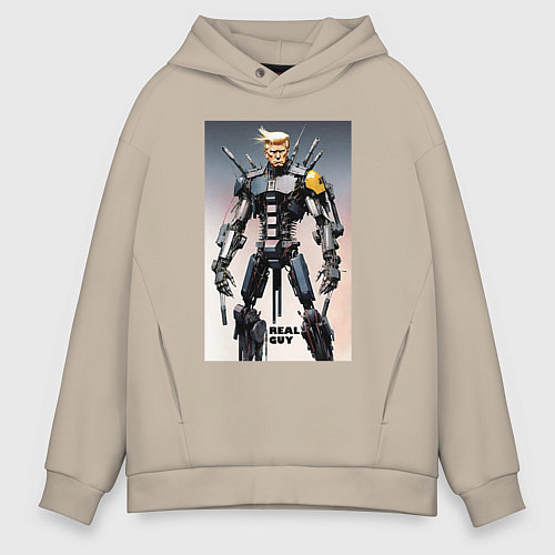 Мужское худи оверсайз Cyber Trump is real guy - ai art / Миндальный – фото 1