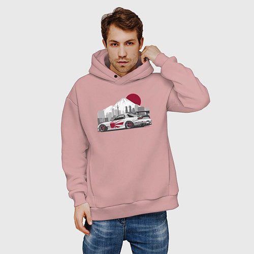 Мужское худи оверсайз Mazda rx-7 автомобиль гоночный jdm / Пыльно-розовый – фото 3