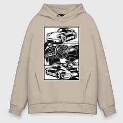 Толстовка оверсайз мужская Porsche автомобиль классический, цвет: миндальный