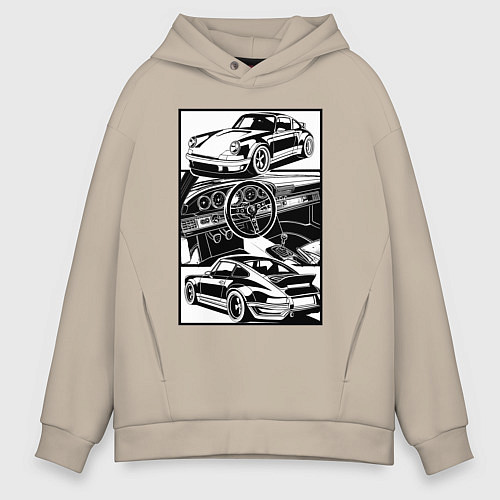 Мужское худи оверсайз Porsche автомобиль классический / Миндальный – фото 1